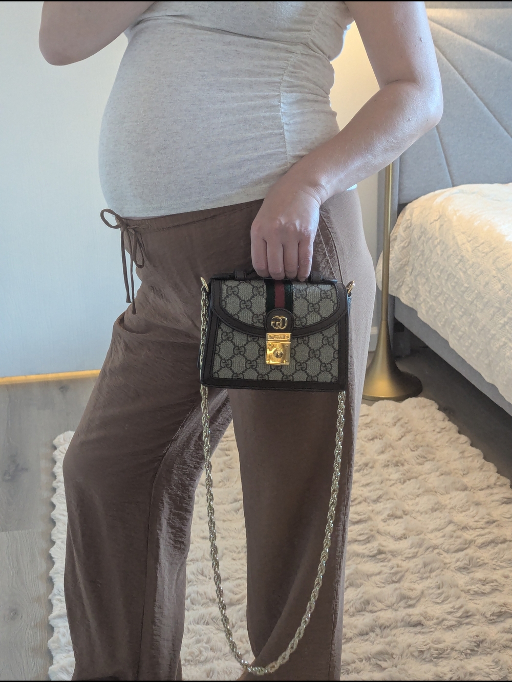 Gucci GG Ophidia Top Handle Mini Chain Shoulder Bag in Beige/Green/Red - Picture 12 of 16
